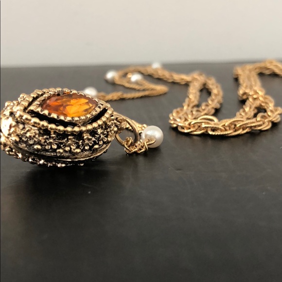 VINTAGE AMBER MARQUIS PENDANT W/PEARLS - Picture 4 of 15